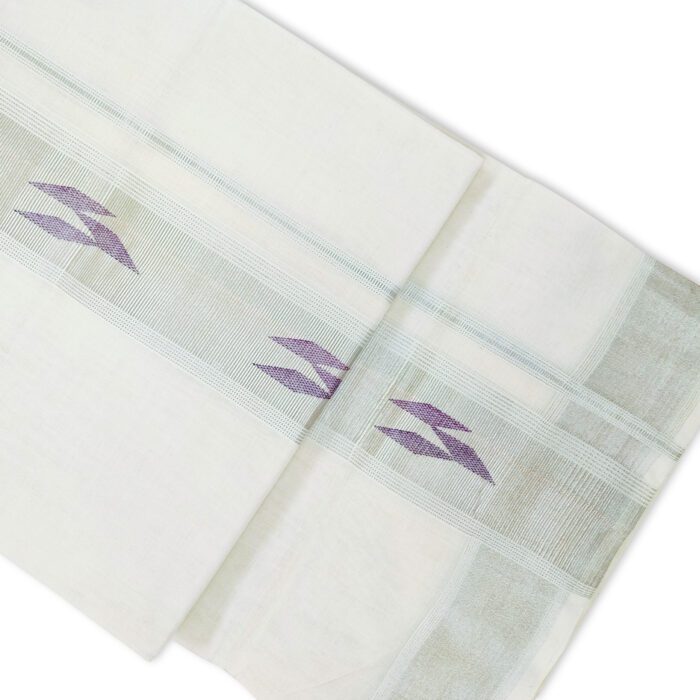 Kerala Handloom Silver Kasavu Dhoti - Image 2