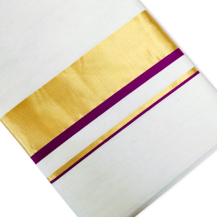 Kerala Handloom Dark Pink Striped Saree - Image 2