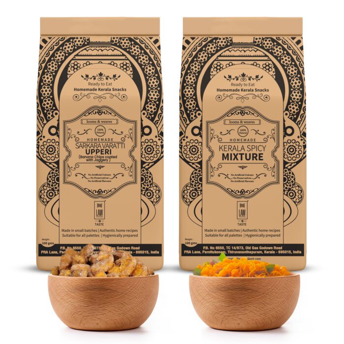 Snacks Combo (1) Homemade Combo Pack - Jaggery Coated Banana Chips + Mixture (100g Each) - Image 1
