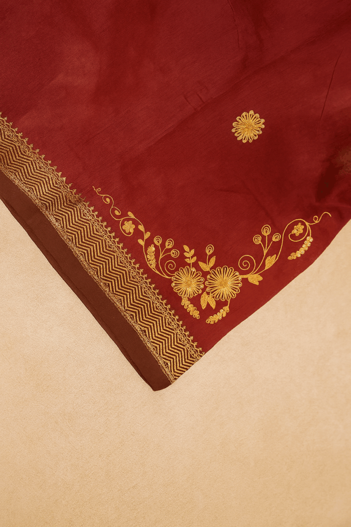 Maroon Cotton Silk Dupatta with Hand Embroidery & Zari Border (3)) - Image 3