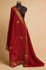 Maroon Cotton Silk Dupatta with Hand Embroidery & Zari Border (3))