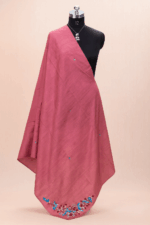 Rose Pink Bamboo Tussar Silk Dupatta with Hand Embroidery (4)