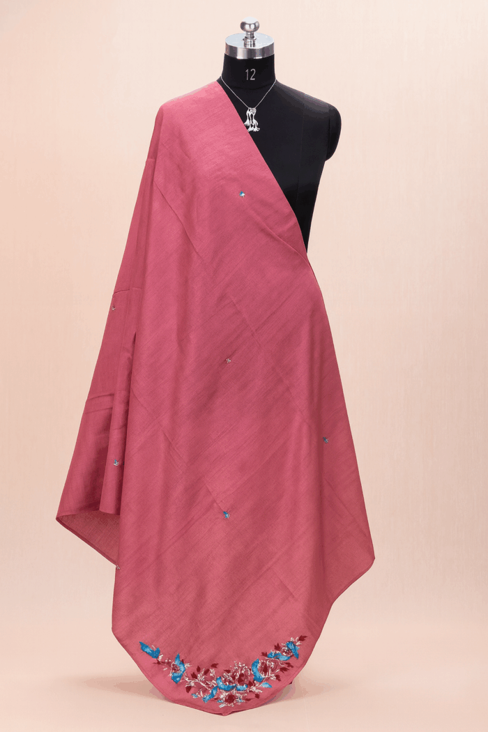 e94b08c4-4e7e-4c6c-be31-fab32a57cc53 Rose Pink Bamboo Tussar Silk Dupatta with Hand Embroidery (4) - Image 1