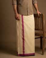Kerala Handloom Dark Pink Striped Dhoti