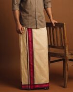 Kerala Handloom Dark Pink with Black Striped Dhoti