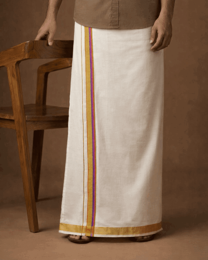 lungi 68 Kerala Handloom Golden with Pink Dhoti - Image 1