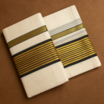Kerala Handloom Set Mundu with Black and Golden Stripes
