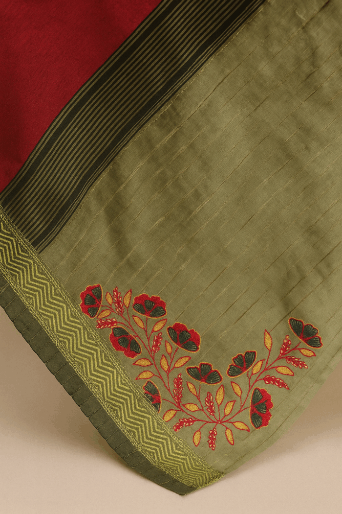Red Cotton Silk Dupatta with Hand Embroidery (2) - Image 4