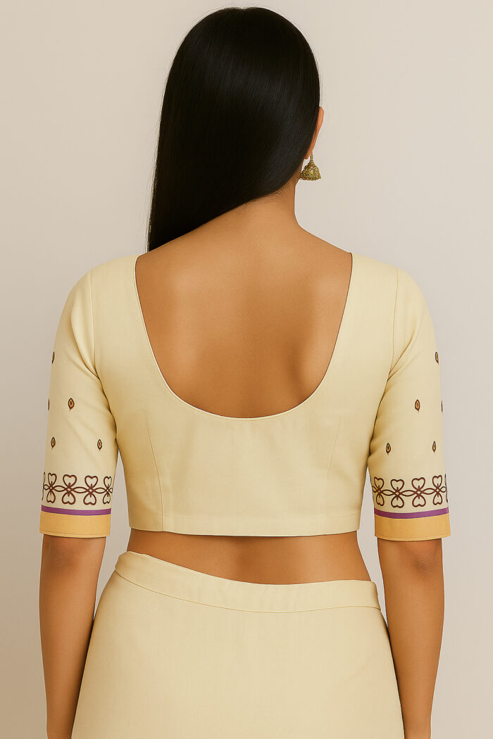 Handloom Cotton Blouse with Maroon Hand Embroidery - Image 2