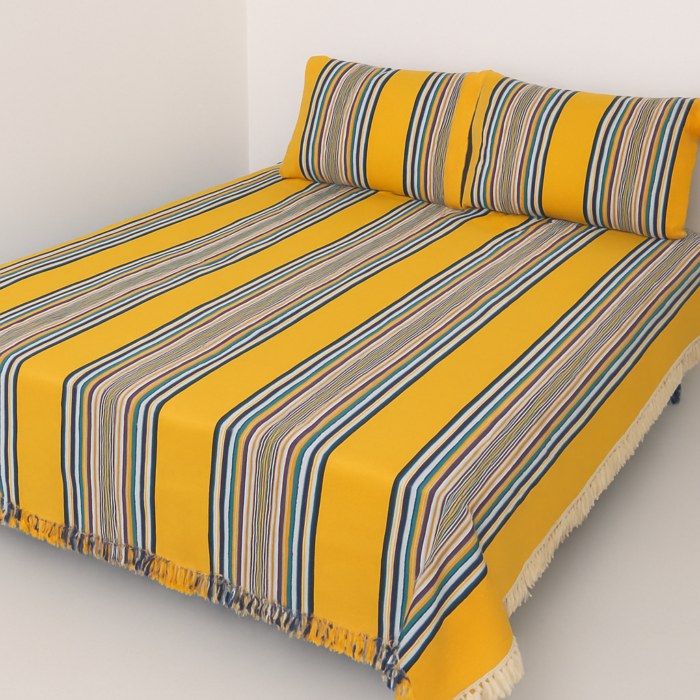 ChatGPT Image Jul 11, 2025, 05_24_44 PM Premium Handloom Satin Cotton Multicolour Bedsheet (60*90) - Image 1