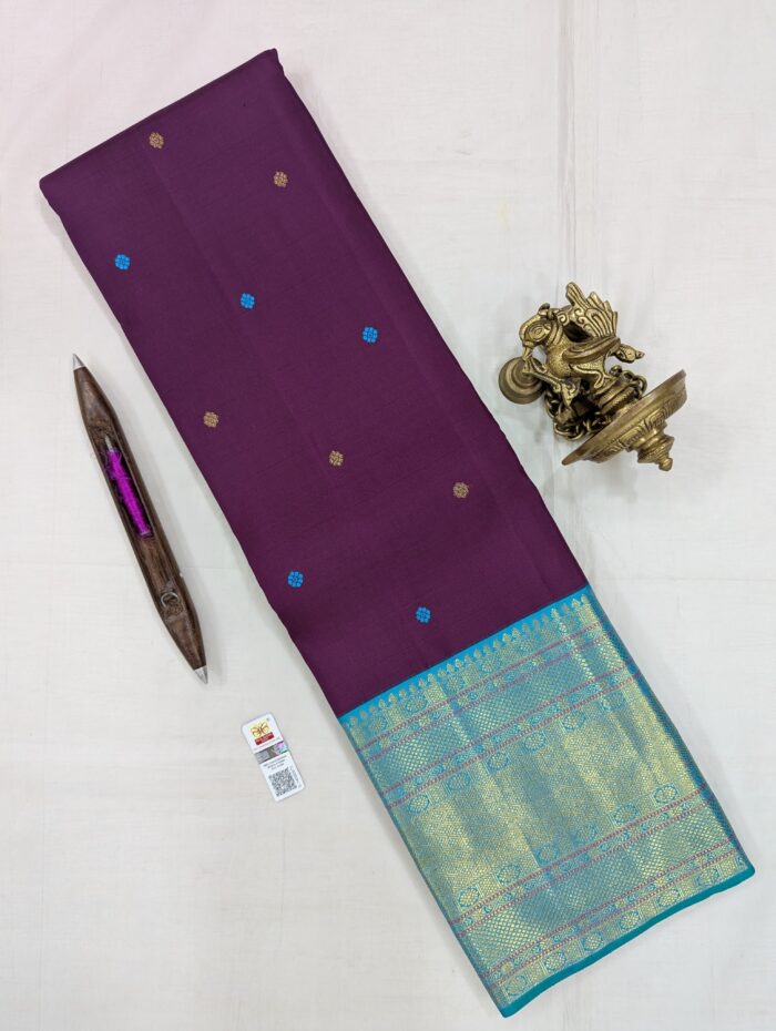 WhatsApp Image 2025-07-23 at 12.59.17_40654a31 Pure Kanchi Silk Purple with Teal-green Saree (9) - Image 1
