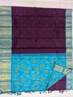 Pure Kanchi Silk Purple with Teal-green Saree (9) - Image 3