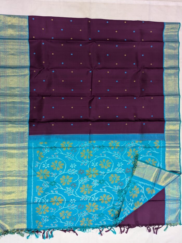 Pure Kanchi Silk Purple with Teal-green Saree (9) - Image 3