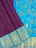 Pure Kanchi Silk Purple with Teal-green Saree (9) - Image 2