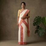Kerala Handloom Double Set Mundu With Orange Stripes