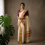 Kerala Handloom Double Set Mundu With Violet Borders