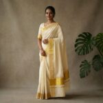 Kerala Handloom Set Mundu with Golden Kasavu Borders with Blouse (54)
