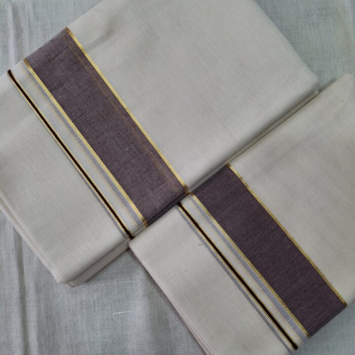 Kerala Handloom Set Mundu with Maroon Borders (43) - Image 3