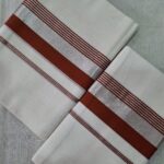 Kerala Handloom Set Mundu Red with Silver Borders (45) - Image 3