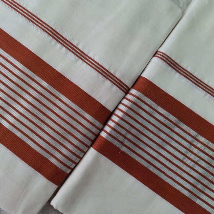 Kerala Handloom Set Mundu with Dark Orange Borders (52) - Image 3