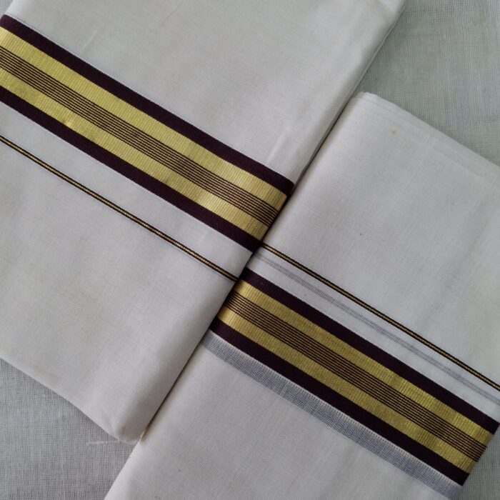 Kerala Handloom Set Mundu Maroon with Golden Borders (53) - Image 3