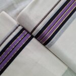 Kerala Handloom Set Mundu Violet with Black Borders (50) - Image 3