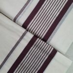 Kerala Handloom Set Mundu with Maroon Striped Borders (35) - Image 2