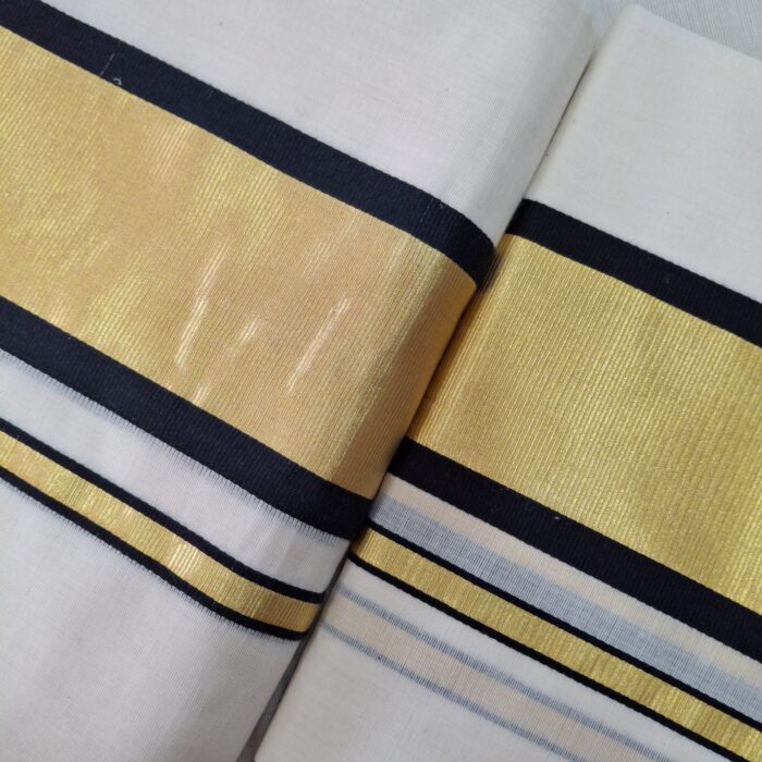 Kerala Handloom Set Mundu Black with Golden Borders (34) - Image 3