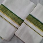 Kerala Handloom Set Mundu with Green Borders (31) - Image 2