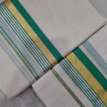 Kerala Handloom Set Mundu Light Green with Gold Borders (26) - Image 2