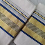Kerala Handloom Set Mundu Blue with Gold Borders (25) - Image 3