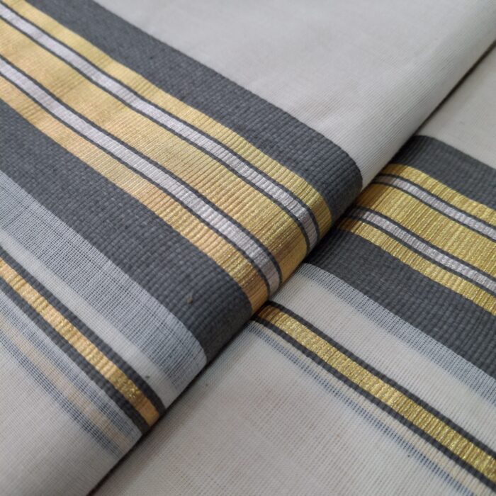 Kerala Handloom Set Mundu Grey with Gold Borders (15) - Image 3