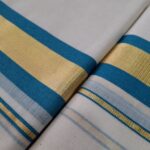 Kerala Handloom Set Mundu Skyblue with Gold Borders (19) - Image 3
