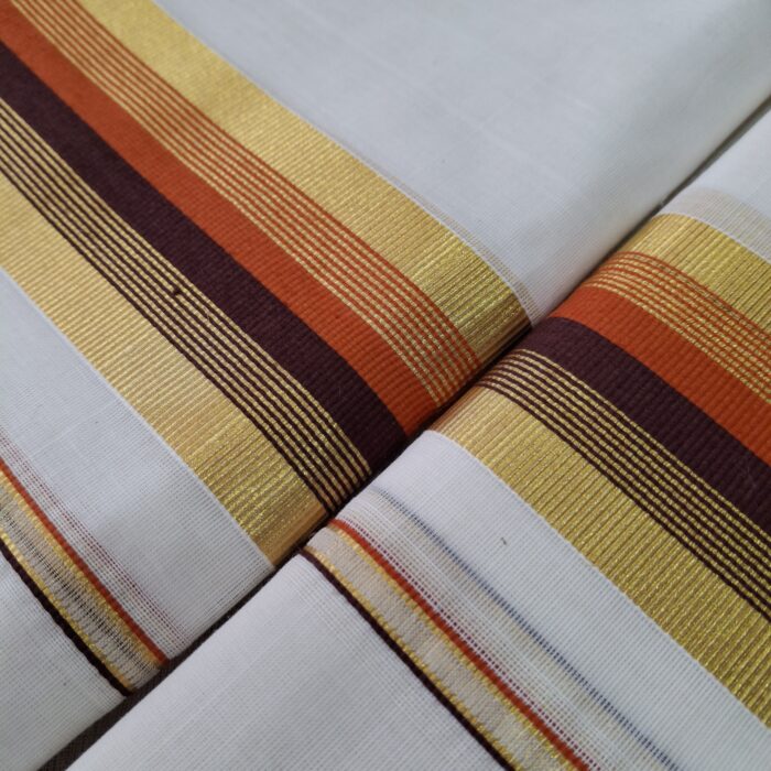Kerala Handloom Set Mundu with Multicolor Borders (21) - Image 3