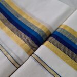 Kerala Handloom Set Mundu with Multicolor Borders (20) - Image 3