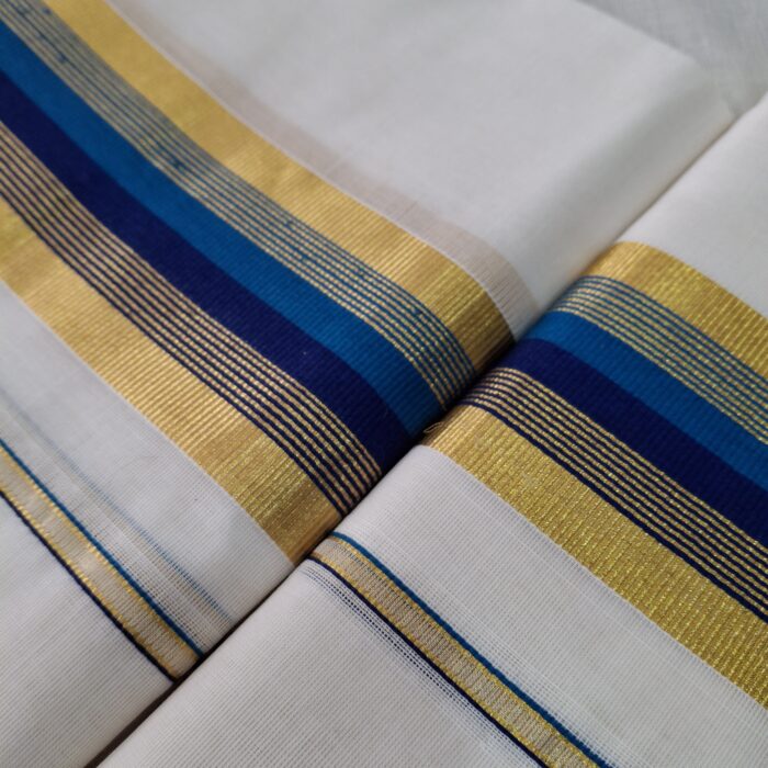 Kerala Handloom Set Mundu with Multicolor Borders (20) - Image 3