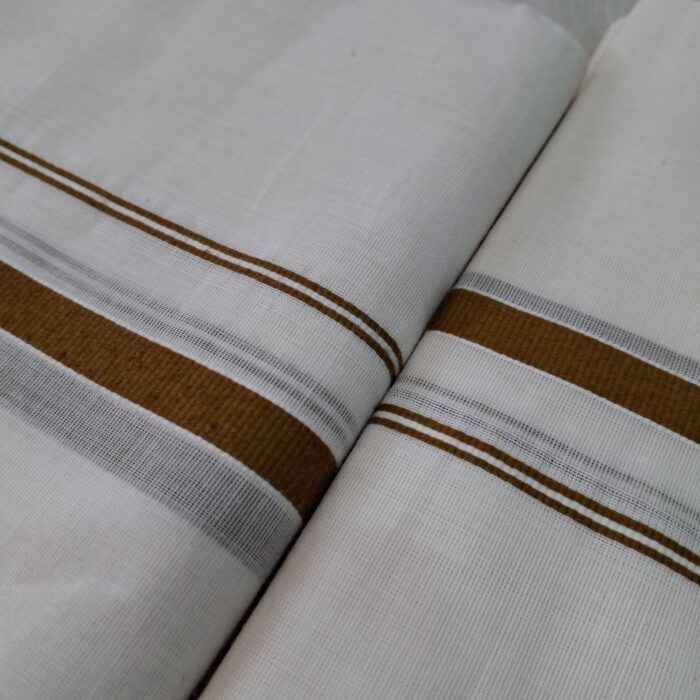 Kerala Handloom Set Mundu Light Brown Borders (10) - Image 3