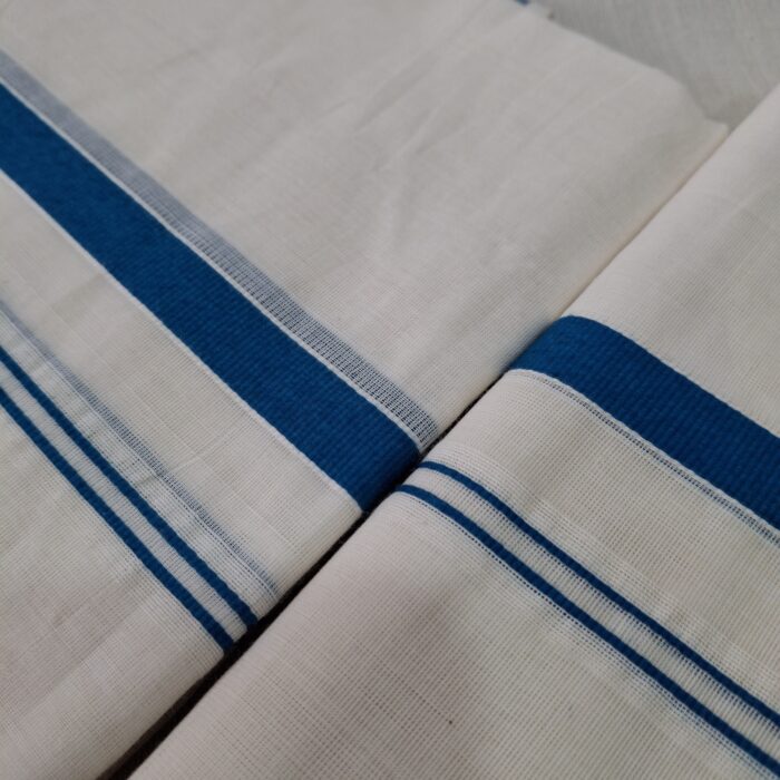 Kerala Handloom Set Mundu Sky Blue Borders (13) - Image 3