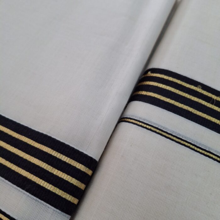 Kerala Handloom Set Mundu Black with Gold Borders (2) - Image 3