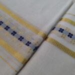 Kerala Handloom Set Mundu Dark green with Gold Borders (4) - Image 3