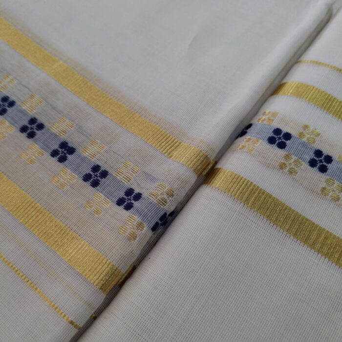 Kerala Handloom Set Mundu Dark green with Gold Borders (4) - Image 3