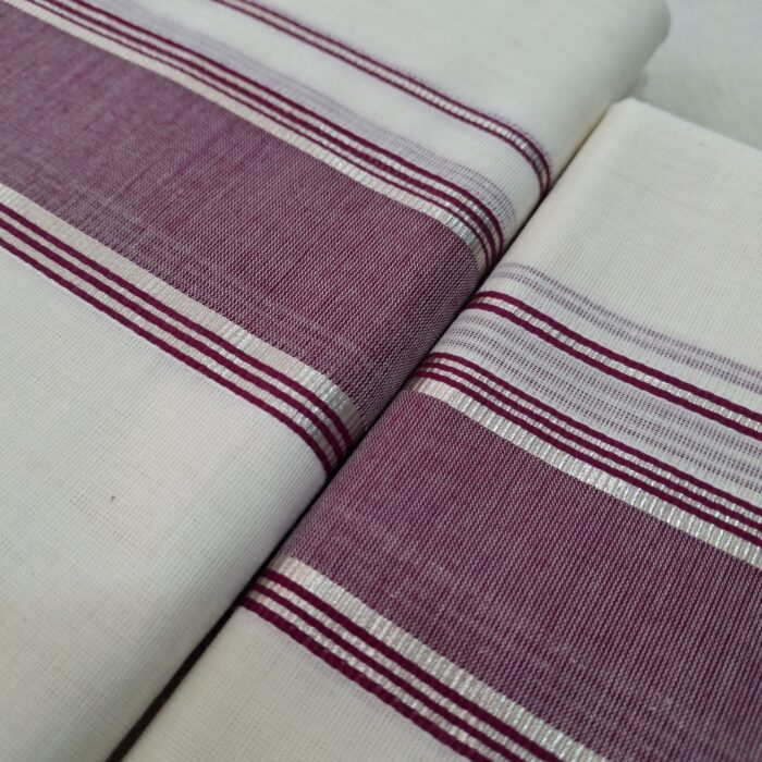 Kerala Handloom Set Mundu Light Maroon Borders (5) - Image 3