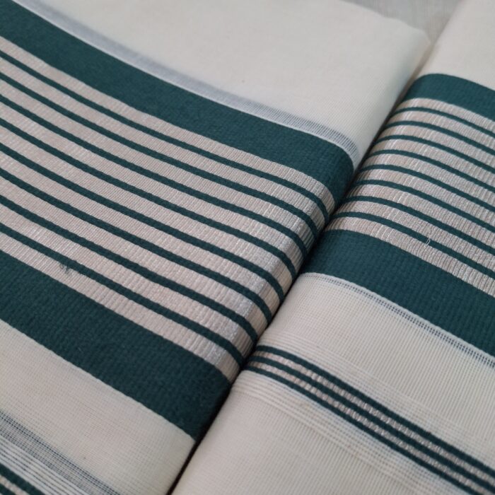 Kerala Handloom Set Mundu with Green and Silver Borders (8) - Image 2