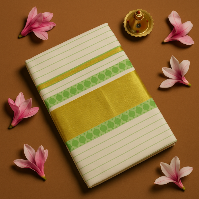 ChatGPT Image Aug 1, 2025, 04_15_00 PM Kerala Handloom Green with Gold Kasavu Saree (5) - Image 1