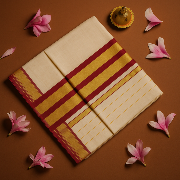 Kerala Handloom Red Stripe with Kasavu Saree (3) - Image 2