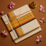 Kerala Handloom Green and Orange with Kasavu Saree (8) - Image 2