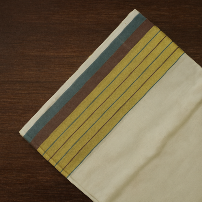 Kerala Handloom Green and Maroon Stripe with Kasavu Saree (7) - Image 4