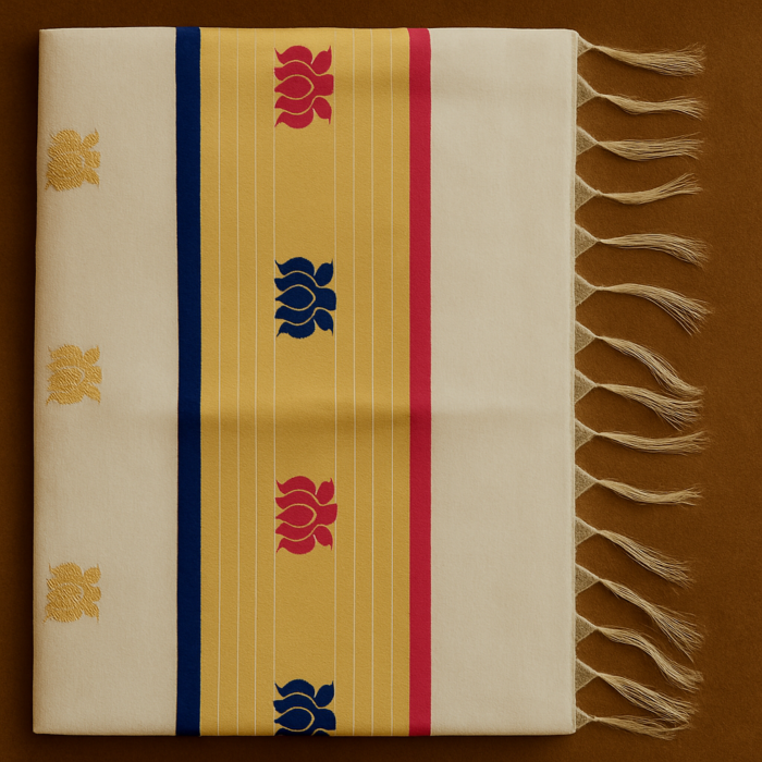 Kerala Handloom Lotus Motif with Golden Kasavu Saree (17) - Image 2