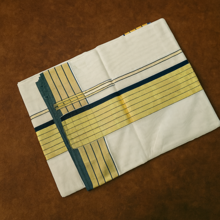 Kerala Handloom Dark green with Golden Kasavu Saree (19) - Image 2