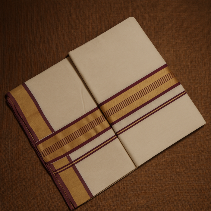 Kerala Handloom Maroon with Golden Kasavu Saree (22) - Image 2
